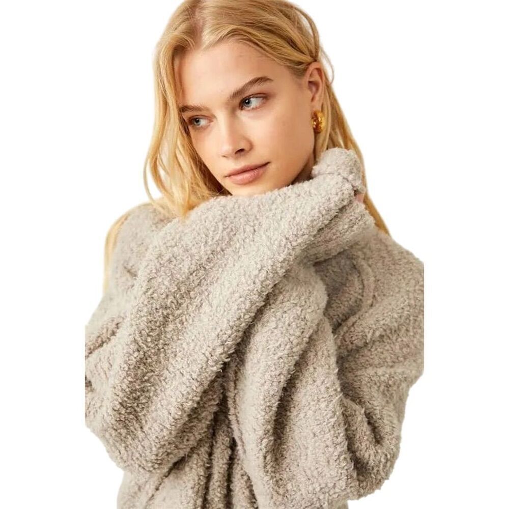 Free People Wool Blend Teddy Sweater Oversized Beige Pullover S Cozy Outdoor - Picture 7 of 16